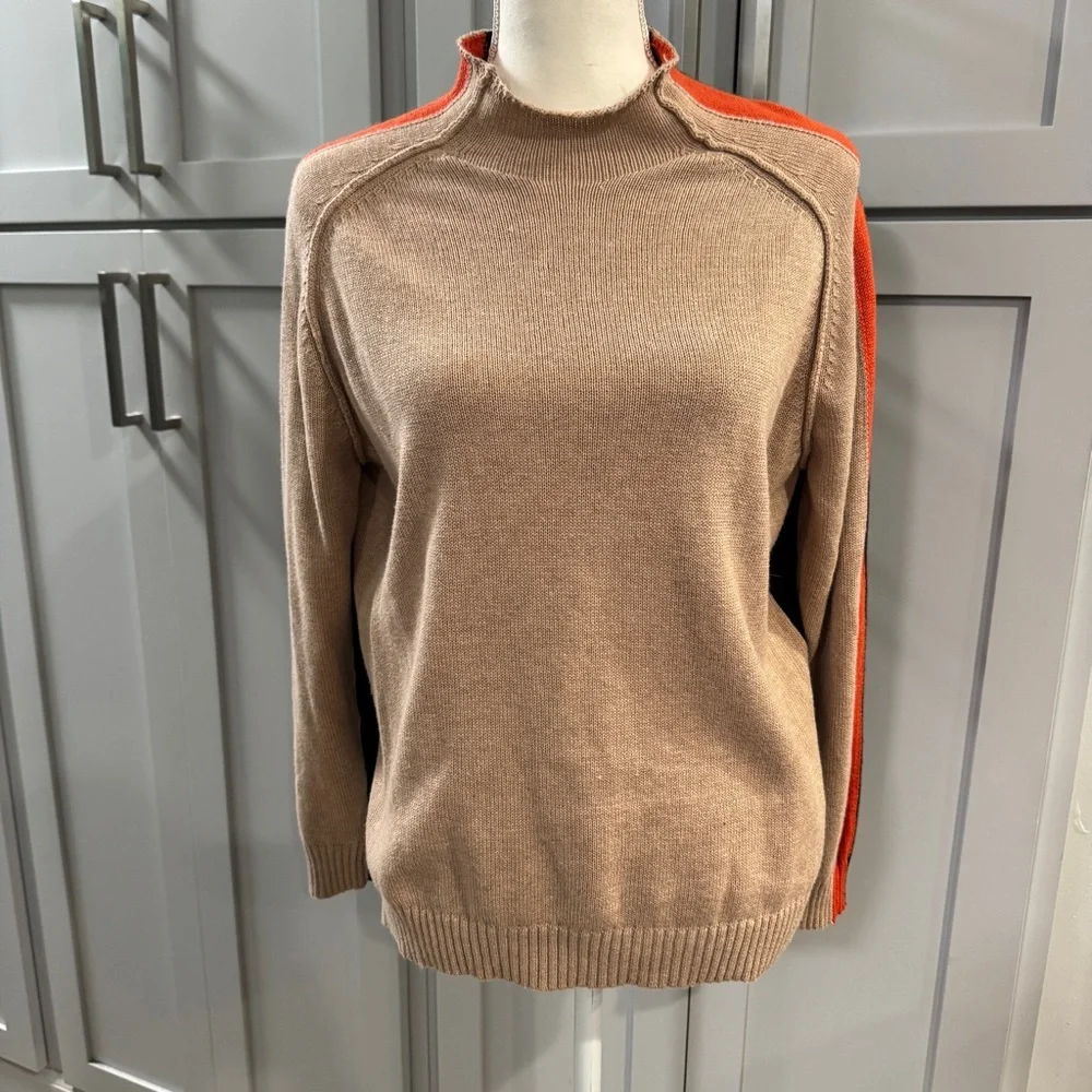Zaket & Plover Contrast Funnel Neck Cashmere Cotton Blend Sweater color block Md - Picture 3 of 7